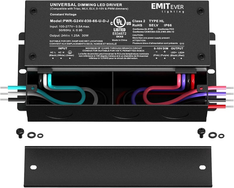 EMITEVER 30W Dimmable LED Driver, 24V Triac Dimmable Power Supply, AC to DC Transformer for LED Light, Compatible with Lutron and Leviton Dimmer, Waterproof IP67 and UL Listed, Class 2 - Image 2